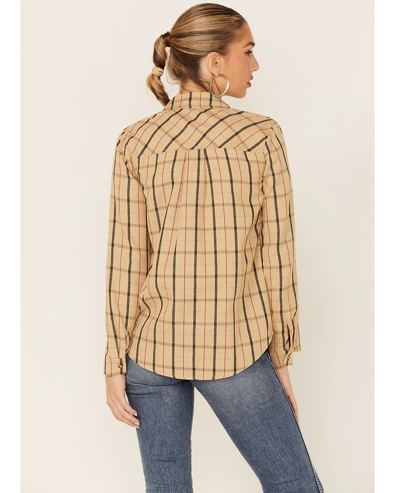 Wild Moss Women's Plaid Boyfriend Long Sleeve Woven Flannel Shirt