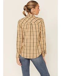 Wild Moss Women's Plaid Boyfriend Long Sleeve Woven Flannel Shirt