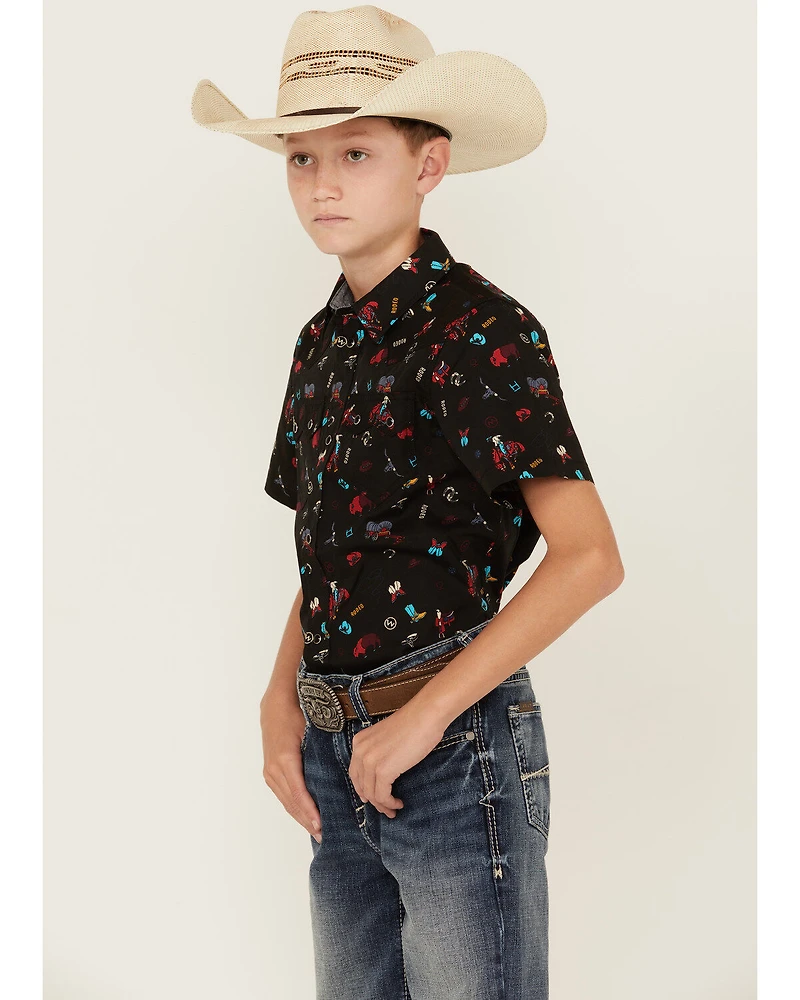 Cody James Boys' Sheriff Conversation Print Short Sleeve Snap Western Shirt
