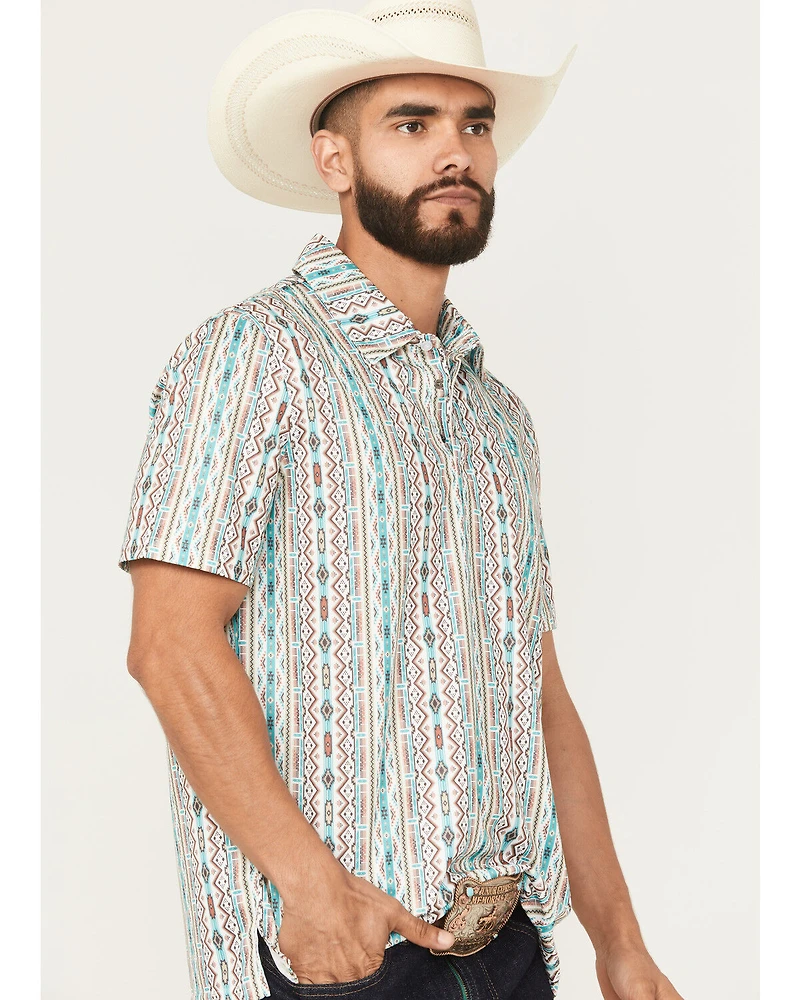Panhandle Slim Men's Southwestern Striped Short Sleeve Pearl Snap Performance Polo