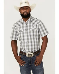 Cody James Men's Tranquil Ombre Plaid Print Short Sleeve Pearl Snap Western Shirt