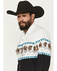 Roper Men's Horse Border Print Long Sleeve Snap Western Shirt