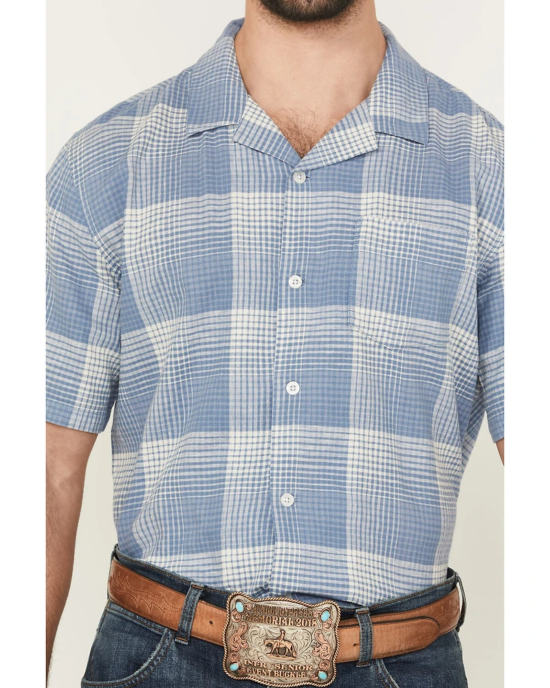 Pendleton Men's Camp Linen Plaid Print Short Sleeve Button-Down Western Shirt