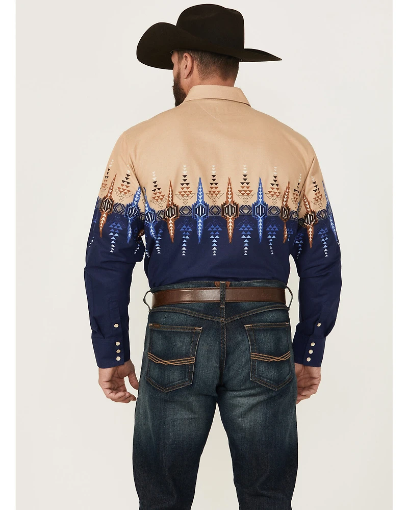 Panhandle Men's Southwestern Print Border Long Sleeve Snap Western Shirt