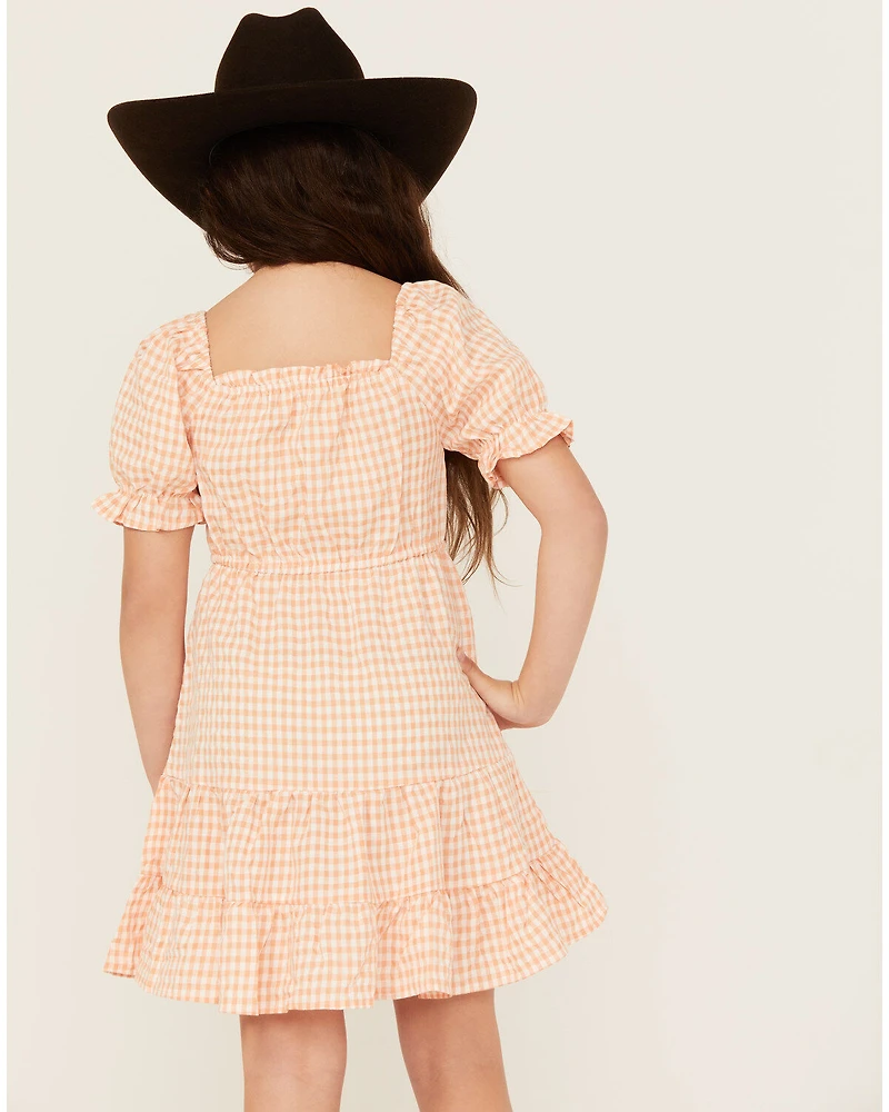 Hayden LA Girls' Gingham Print Puff Sleeve Mini Dress