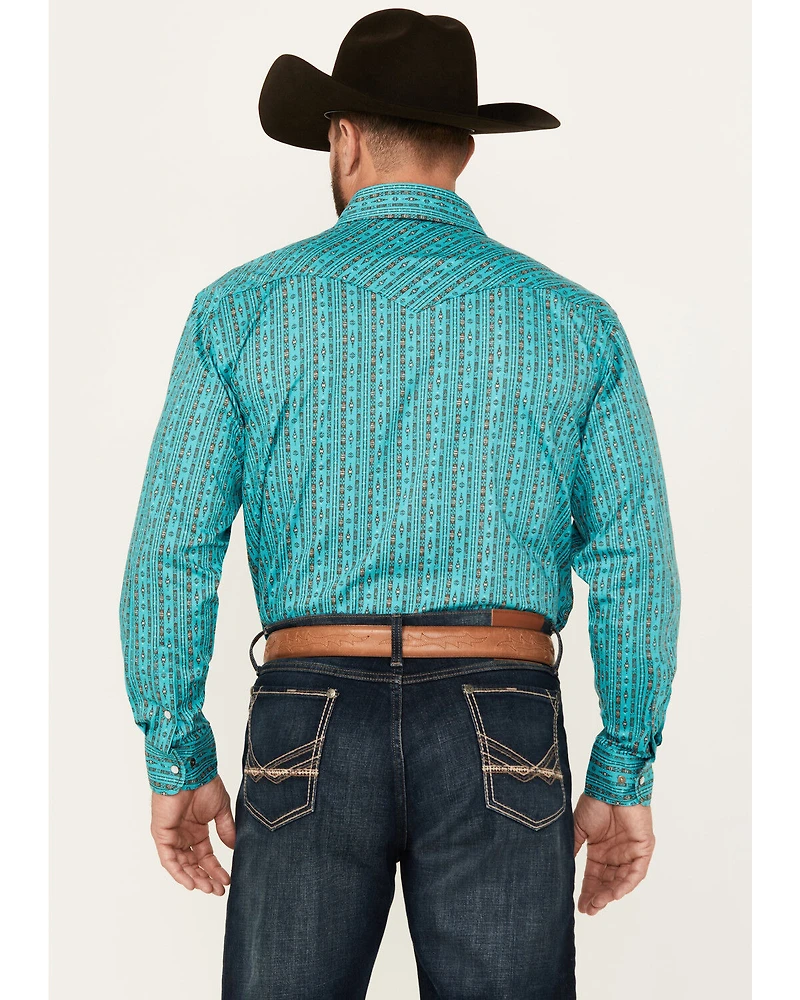 Rough Stock by Panhandle Men's Southwestern Striped Print Long Sleeve Pearl Snap Stretch Western Shirt