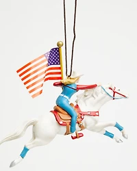 Kurt Adler Cowgirl Riding White Horse Patriotic Ornament