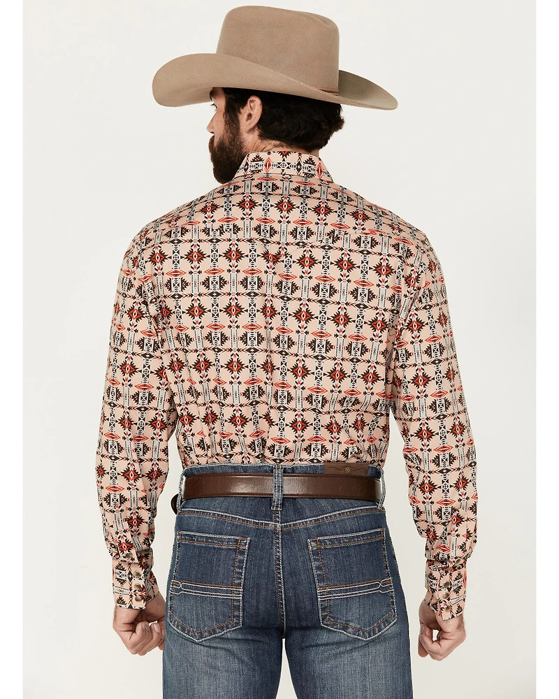 Rodeo Clothing Men's Southwestern Print Long Sleeve Snap Stretch Western Shirt