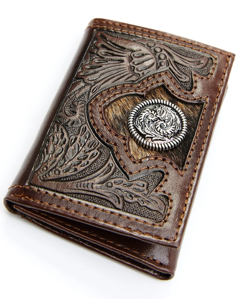Cody James Men's Hair-On Floral Tooled Trifold Wallet