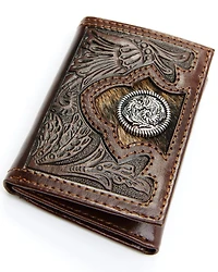 Cody James Men's Hair-On Floral Tooled Trifold Wallet