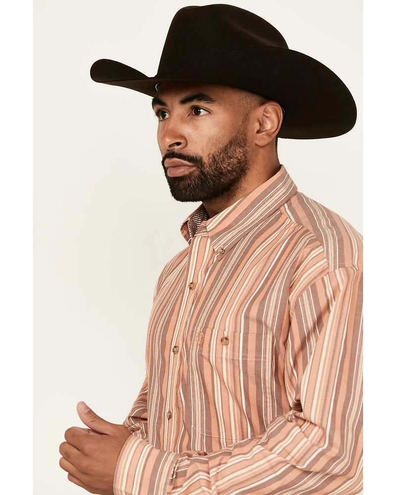 George Strait by Wrangler Men's Striped Long Sleeve Button-Down Stretch Western Shirt