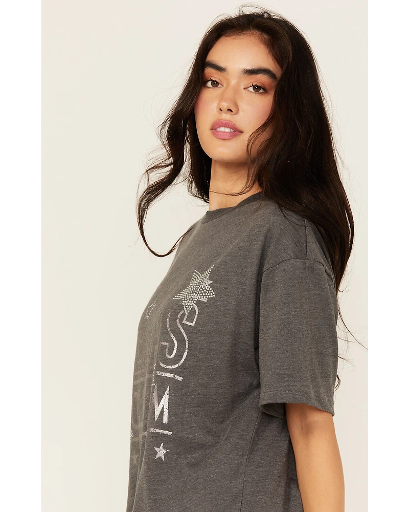 Youth Revolt Women's Texas Hold Em Rhinestone Short Sleeve Graphic Tee