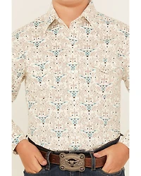 Rough Stock by Panhandle Boys' Steer Head Printed Long Sleeve Pearl Snap Western Shirt