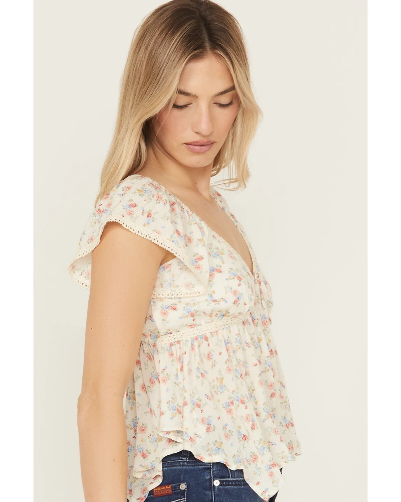 Wild Moss Women's Floral Print Hanky Hem Top