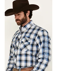 Wrangler Men's Logo Plaid Print Long Sleeve Button-Down Western Shirt