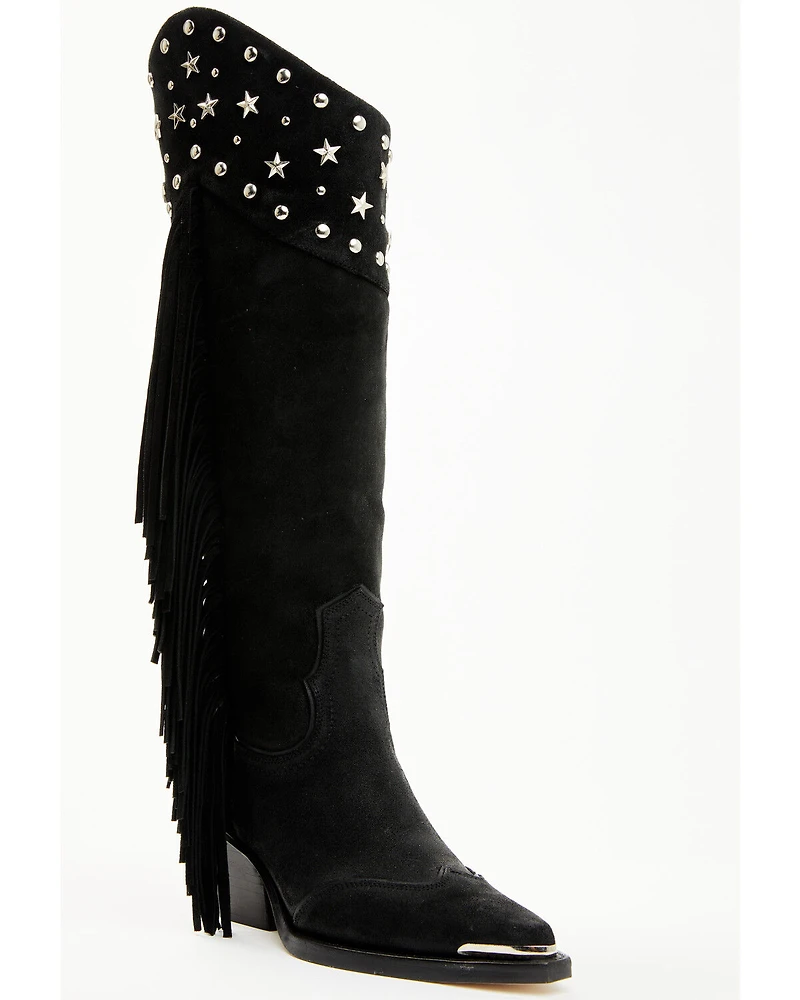 Wonderwest Women's Gloria Embellished Fringe Tall Western Boots - Snip Toe