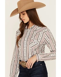 Rough Stock by Panhandle Women's Southwestern Striped Long Sleeve Pearl Snap Stretch Western Shirt