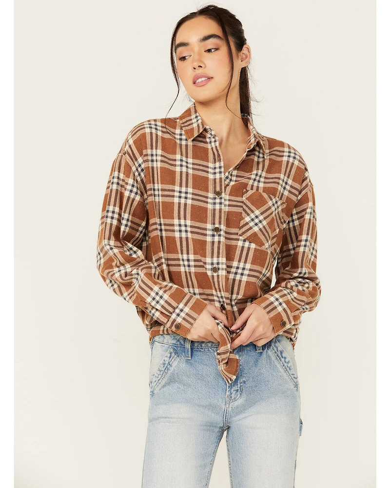 Cleo + Wolf Women's Aubrey Plaid Print Long Sleeve Button-Down Western Shirt