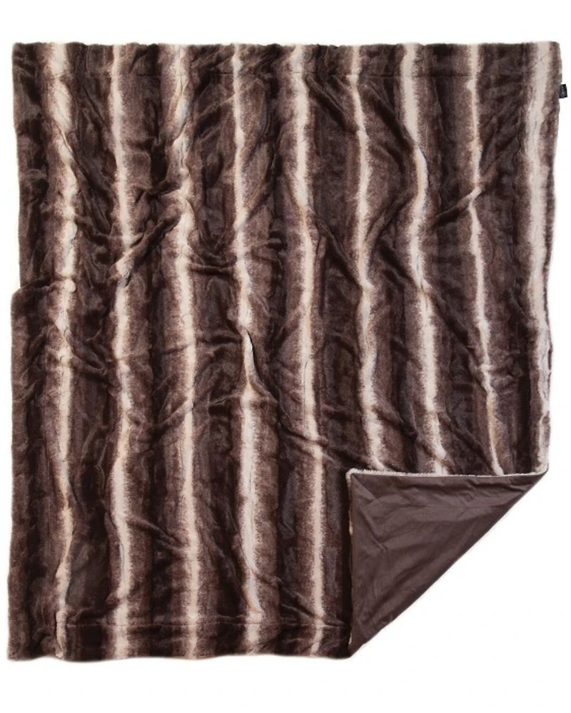 Carstens Home Brown Striped Chinchilla Plush Faux Fur Throw Blanket