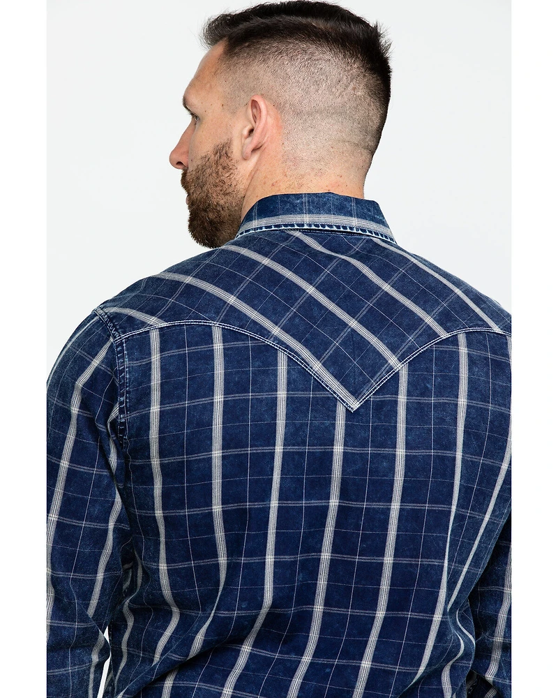 Rock & Roll Denim Men's Crinkle Plaid Long Sleeve Western Shirt