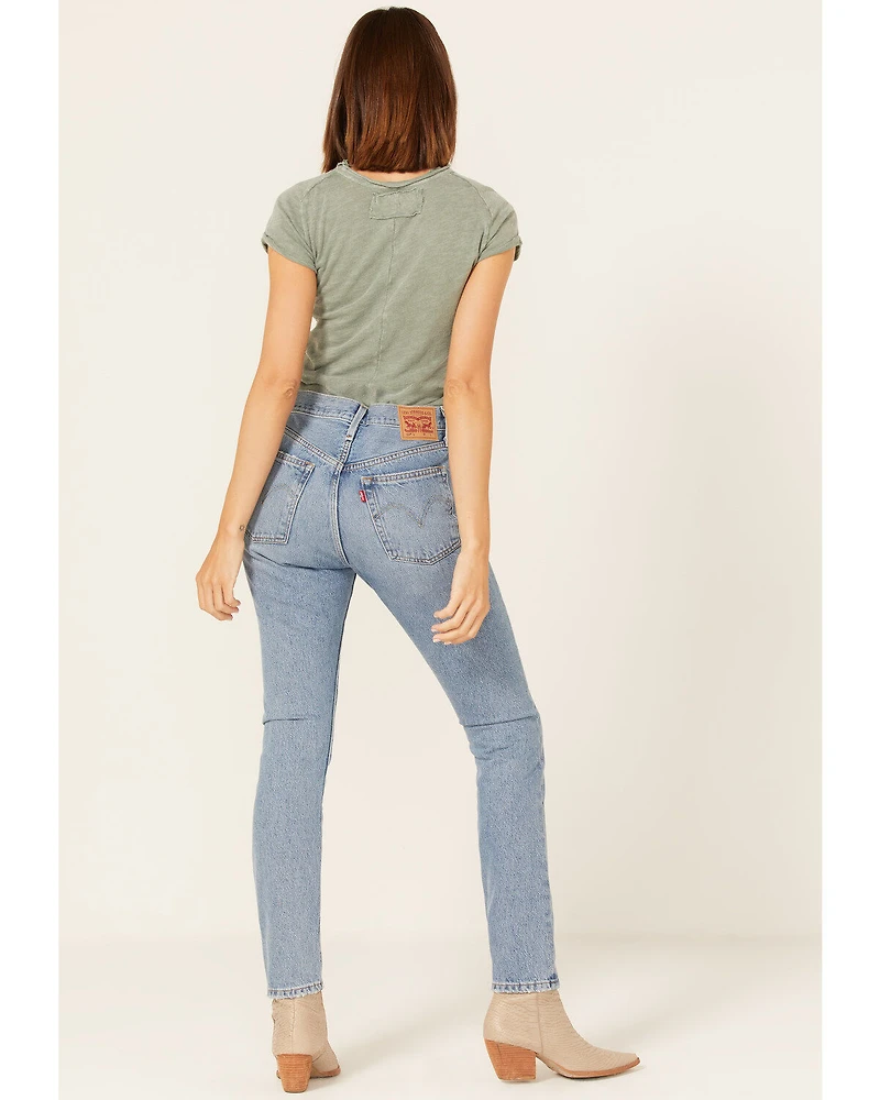 Levi's Women's 501 Medium Wash Mid Rise Distressed Skinny Jeans