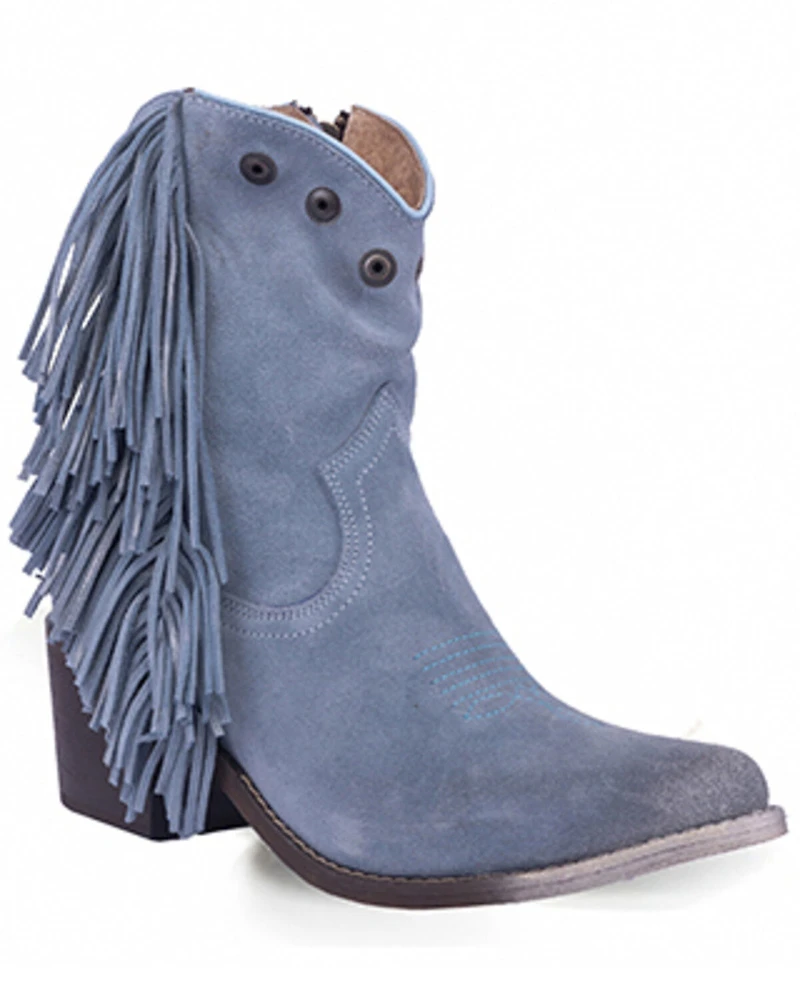 Circle G Women's Studded Suede Fringe Ankle Boots - Round Toe