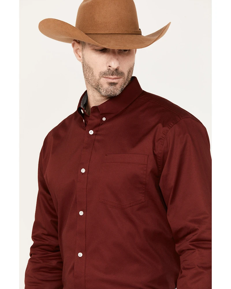 RANK 45® Men's Twill Logo Long Sleeve Button-Down Stretch Western Shirt