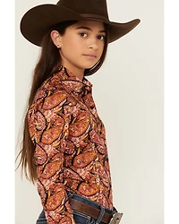 Cruel Girl Girls' Paisley Print Long Sleeve Button-Down Western Shirt