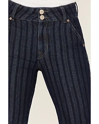 Rock & Roll Denim Women's Stripe Jacquard Dark Wash High Rise Flare Trouser Jeans