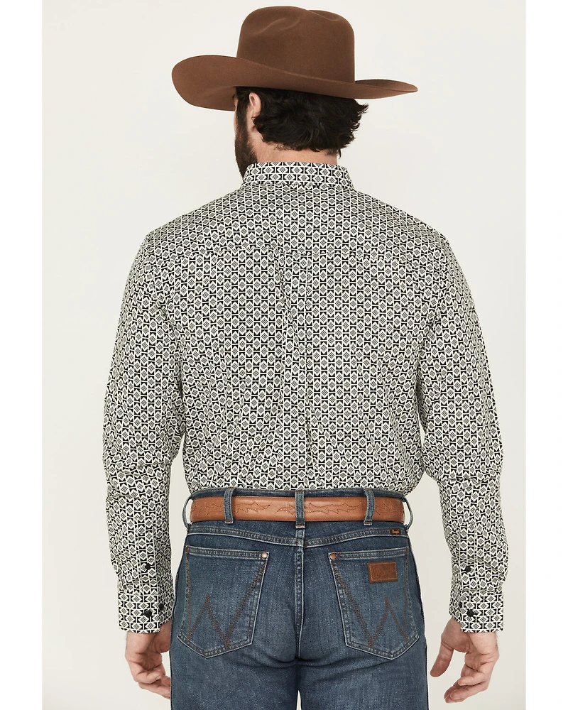 RANK 45® Men's Rockies Ridge Geo Print Long Sleeve Button-Down Stretch Western Shirt