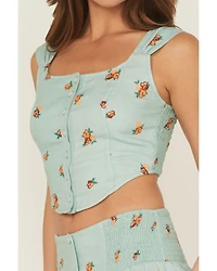 Rock & Roll Denim Women's Floral Print Button-Down Coreset Tank Top