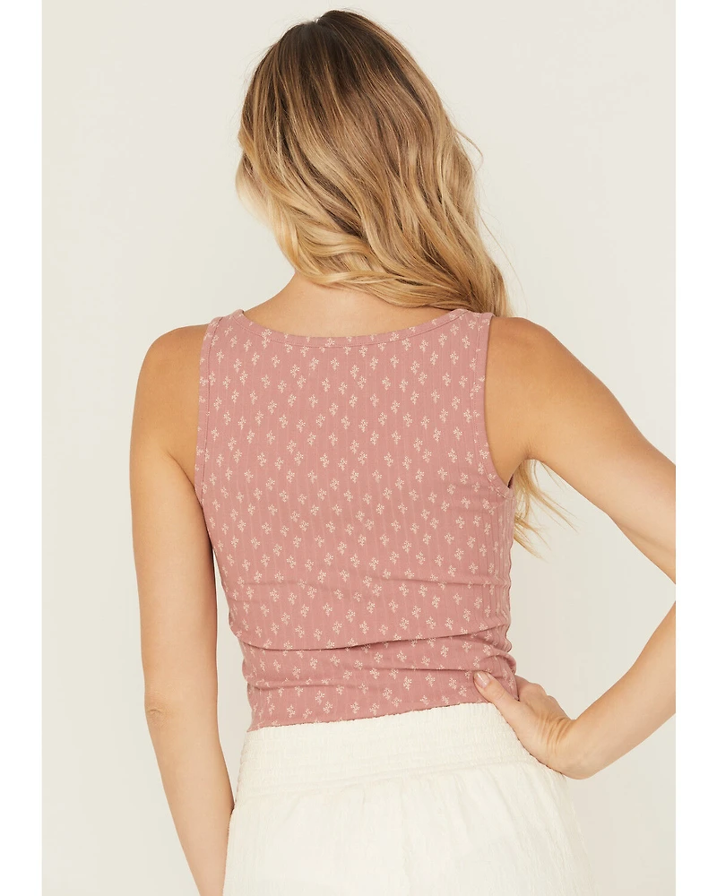 Cleo + Wolf Women's Floral Print Ribbed Sleeveless Cropped Tank Top