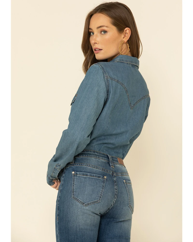 Wrangler Women's Medium Denim Snap Long Sleeve Western Shirt