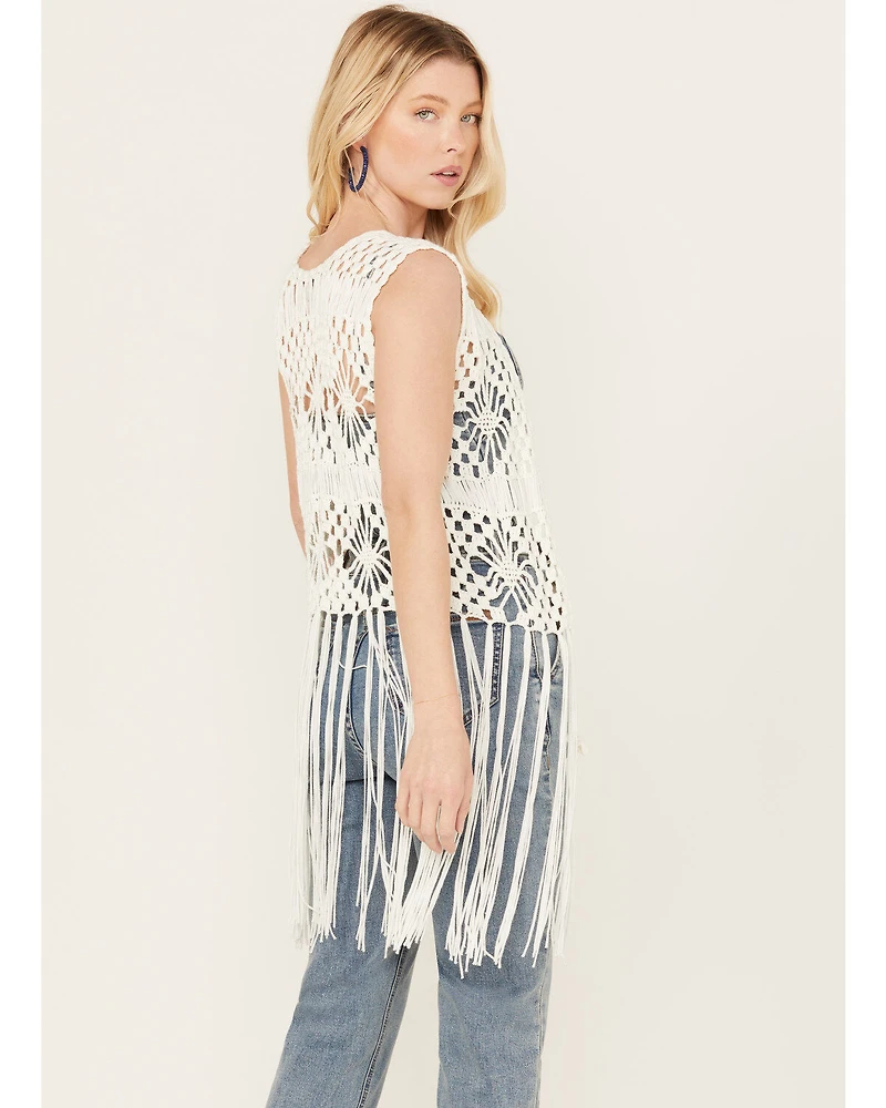 Rock & Roll Denim Women's Crochet Fringe Vest
