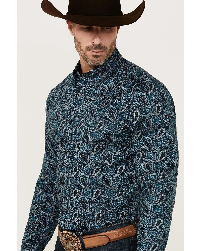 Cody James Men's Lasso Paisley Print Long Sleeve Button-Down Stretch Western Shirt - Tall