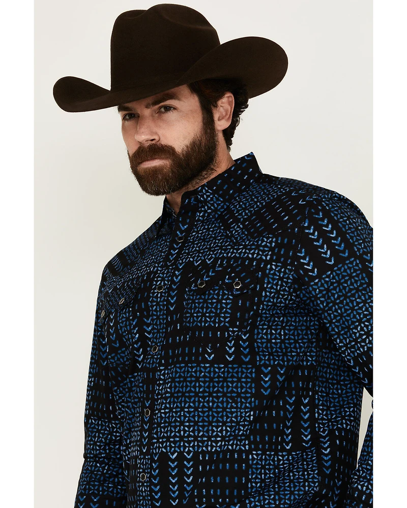 Moonshine Spirit Men's Twilight Southwestern Geo Print Long Sleeve Snap Western Shirt