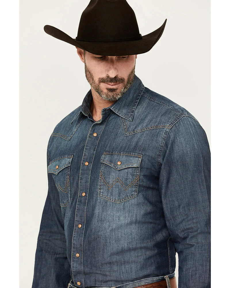 Wrangler Retro Men's Premium Snap Denim Long Sleeve Western Shirt