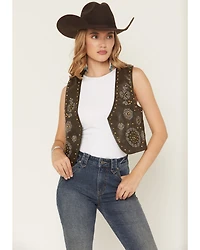 Fornia Women's Studded Floral Embroidered Vest