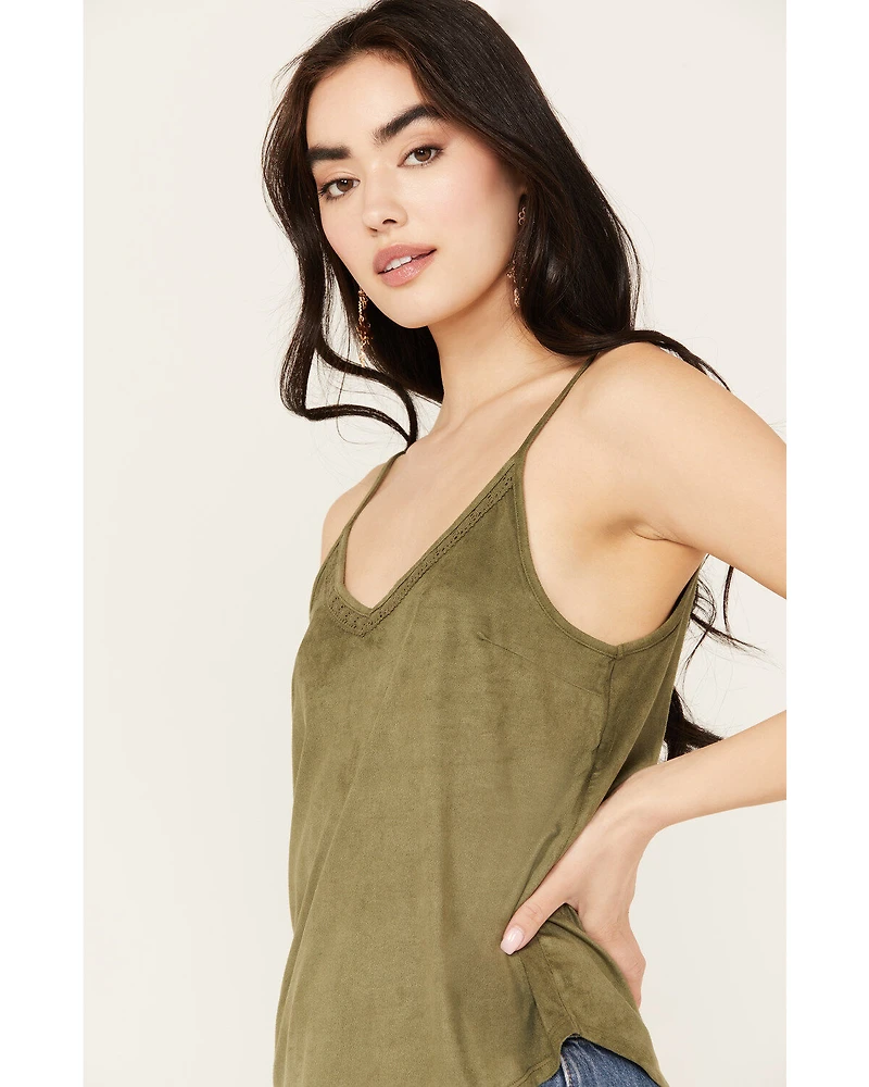 Shyanne Women's Crochet Lace Faux Suede Cami Top