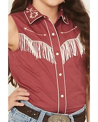 Rock & Roll Denim Girls' Embroidered Retro Sleeveless Snap Western Shirt