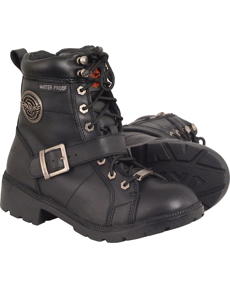 Milwaukee Leather Women's Waterproof Side Buckle Boots - Round Toe