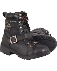 Milwaukee Leather Women's Waterproof Side Buckle Boots - Round Toe