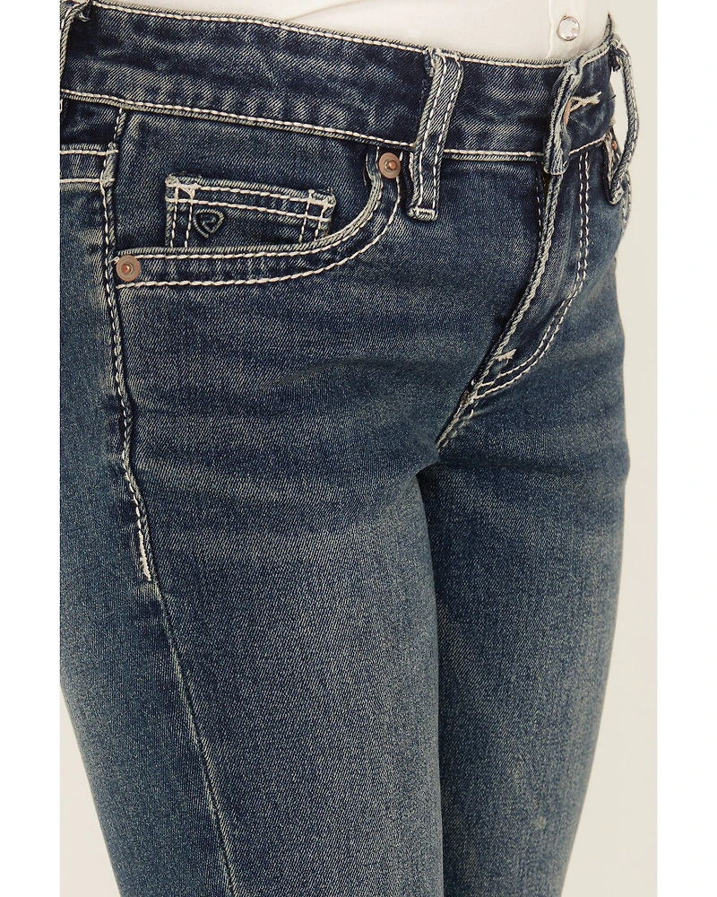 Rock & Roll Denim Girls' Medium Wash Cow Pocket Stretch Bootcut Jeans