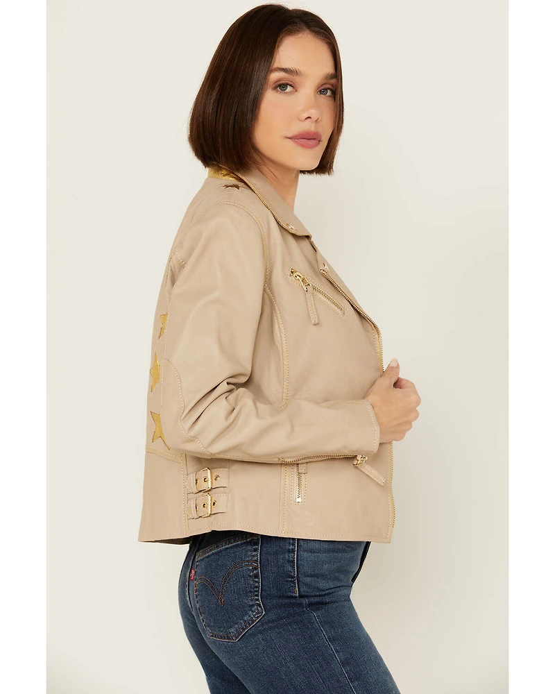 Mauritius Leather Women's Christy Star Zip-Front Moto Jacket