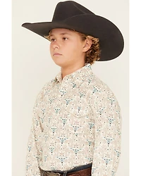 Rough Stock by Panhandle Boys' Steer Head Printed Long Sleeve Pearl Snap Western Shirt
