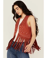 Rock & Roll Denim Women's Faux Suede Studded Fringe Vest