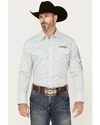 Wrangler Men's Geo Print Logo Long Sleeve Snap Western Shirt