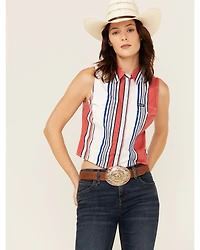 Wrangler Retro Women's Striped Print Sleeveless Snap Cropped Western Shirt
