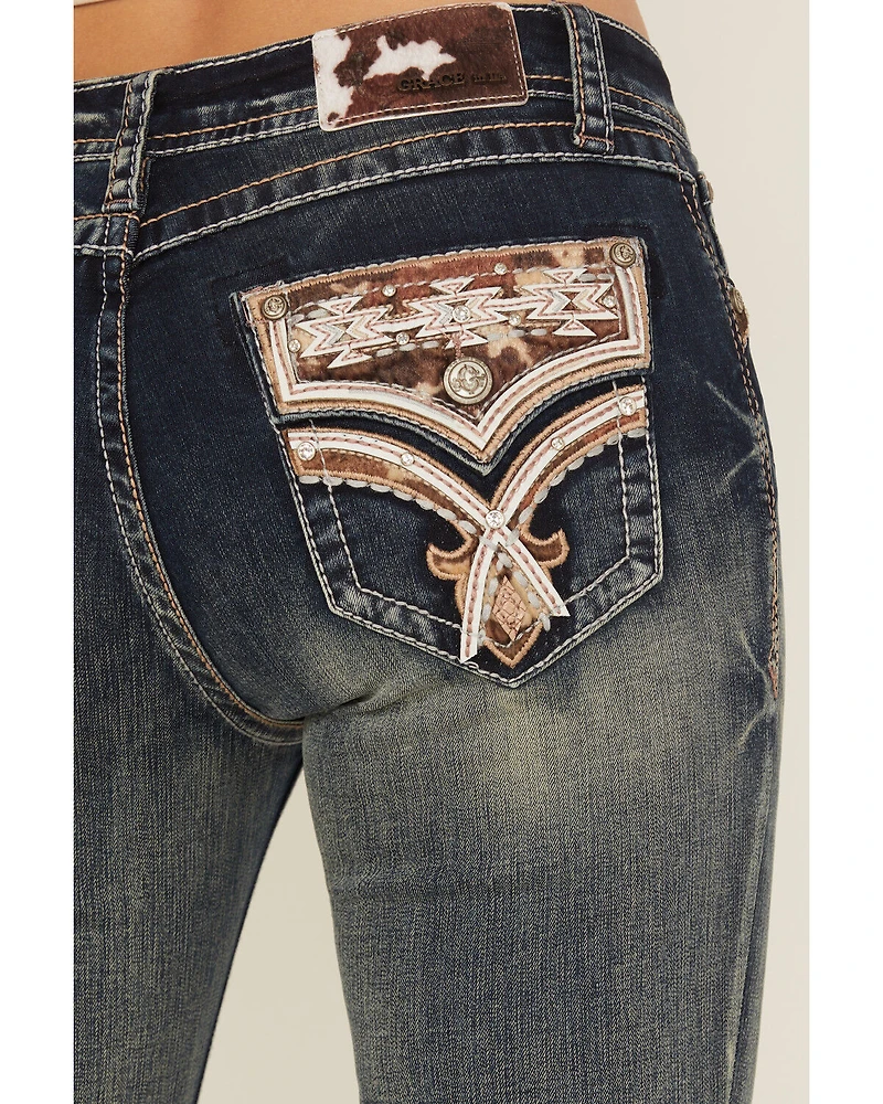 Grace LA Women's Light Wash Cowhide Pockets Mid Rise Stretch Denim Jeans