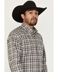 Wrangler Men's Bucking Cancer Plaid Print Long Sleeve Button-Down Western Shirt - Tall